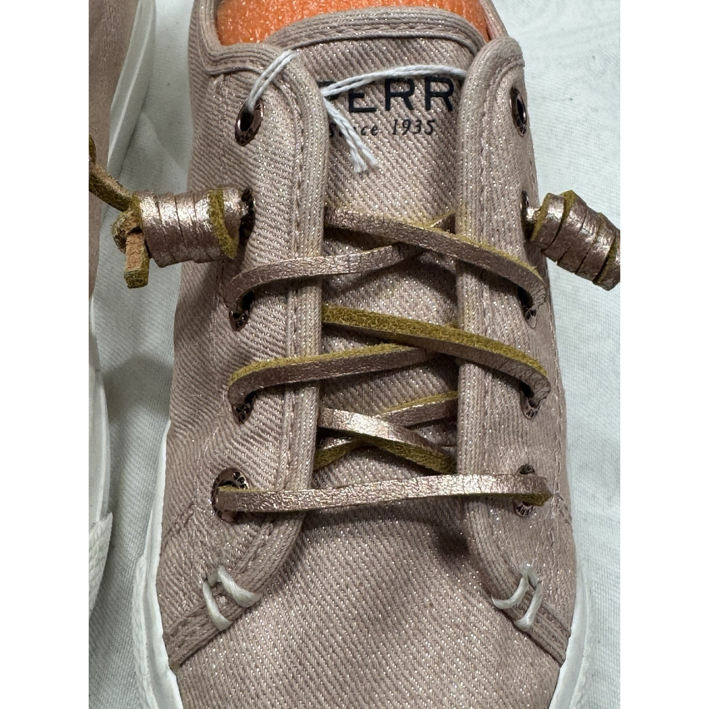 Sperry Womens Sz 6M Sky Sail Rose Metallic Platform Twill Sneakers Slip Ons Prom - Picture 3 of 14
